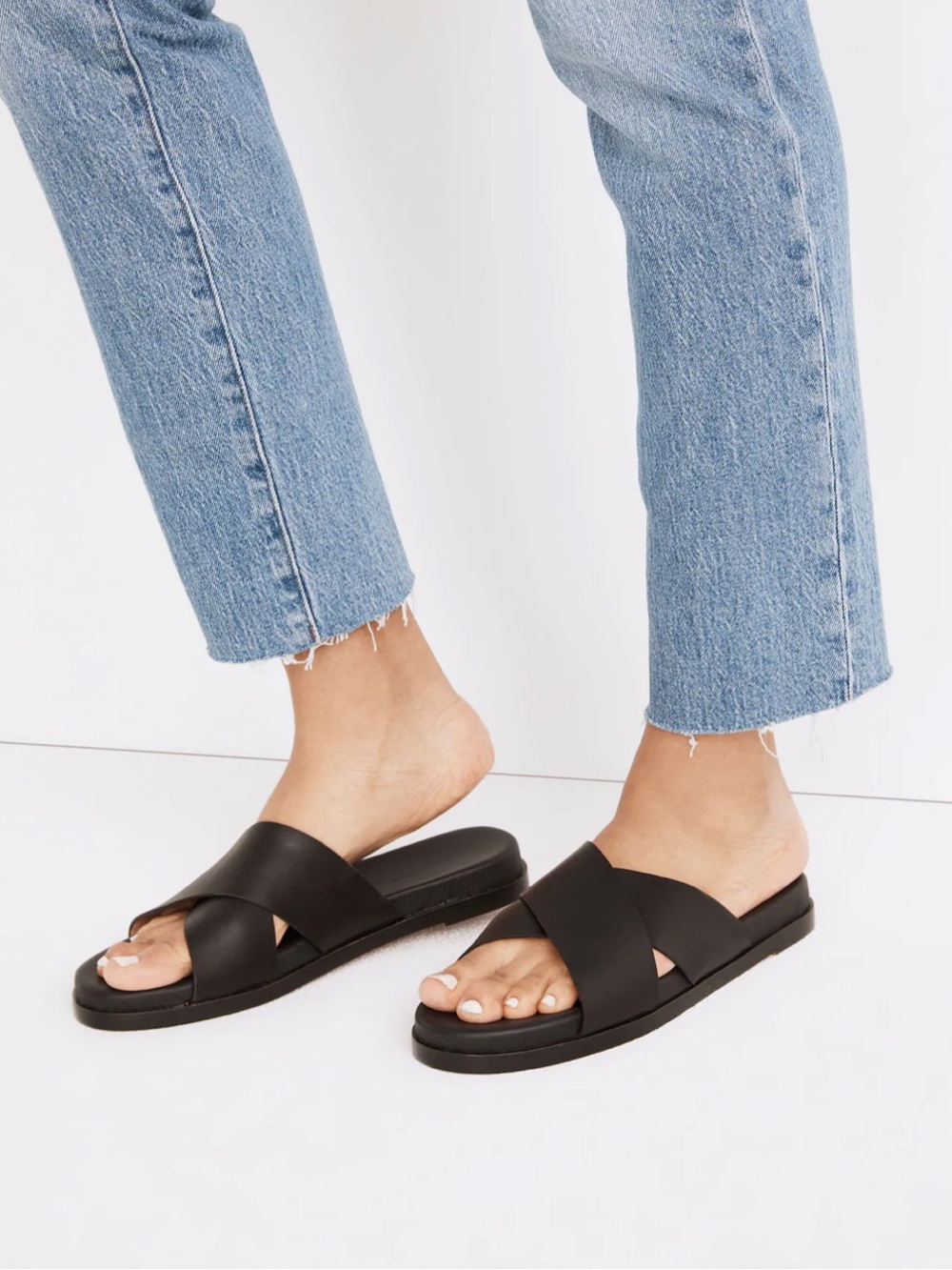The Louisa Crisscross Black Leather Slide Sandals